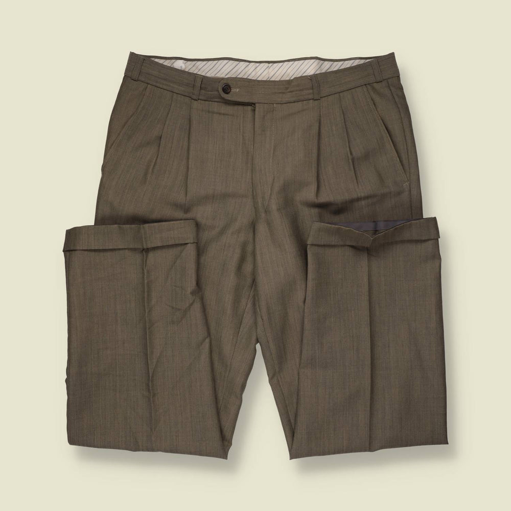 1980s | Pleated Trousers | Khaki - w34