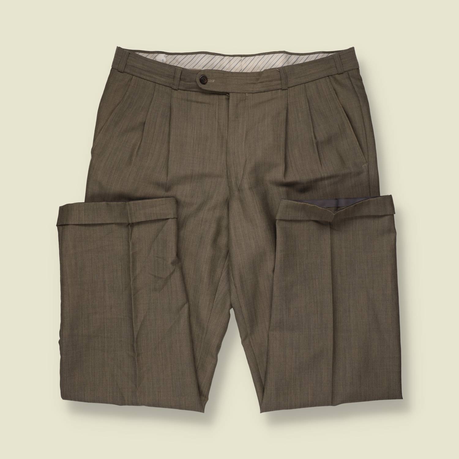 1980s | Pleated Trousers | Khaki - w34