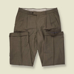 1980s | Pleated Trousers | Khaki - w34