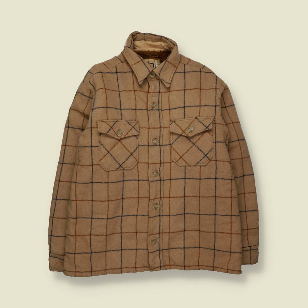 1970s | Woolrich | Teddy Lined Over Shirt | Tan Windowpane Check - L