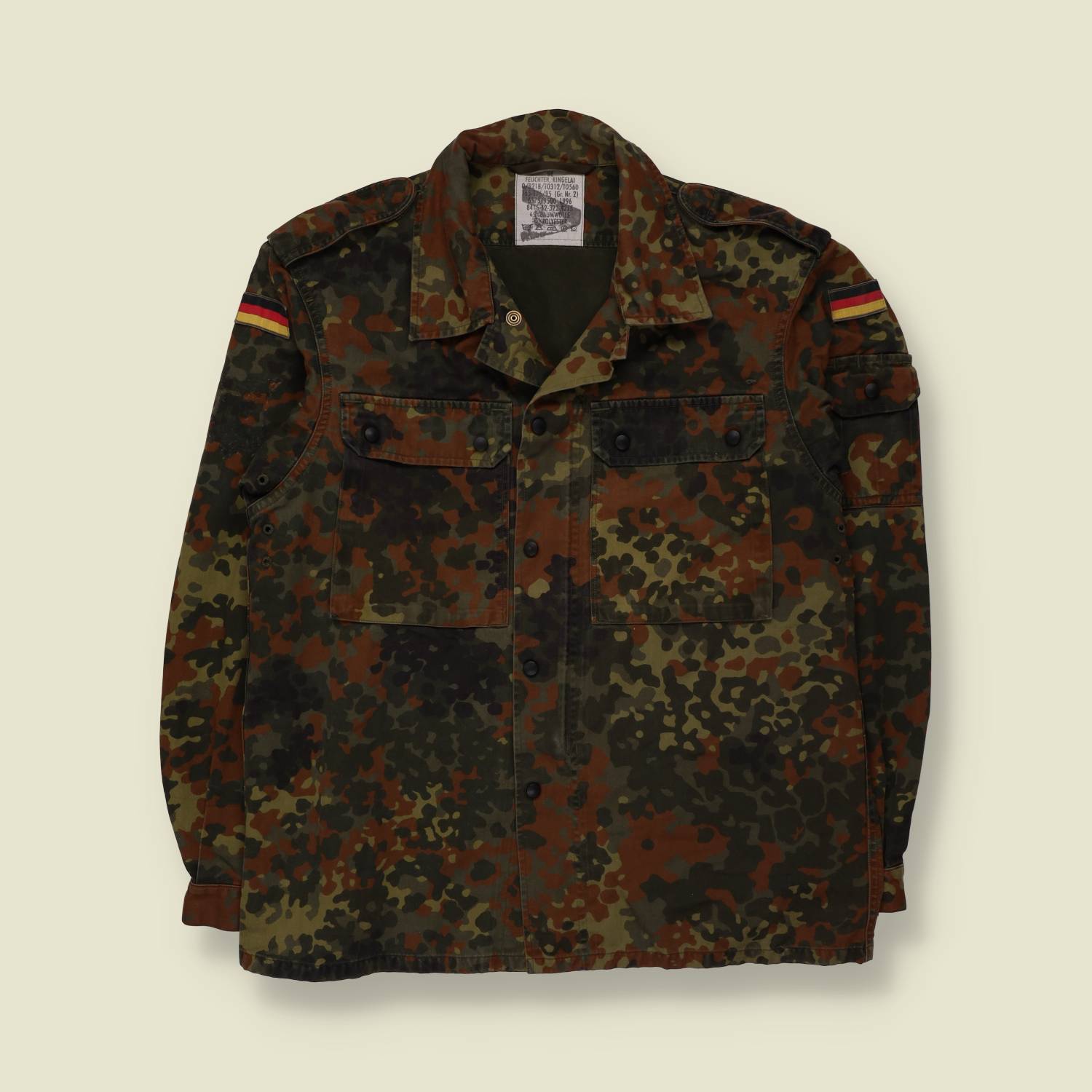 1990s | Feuchter, Kingelai | German Military Field Shirt | Flecktarn Camouflage - S