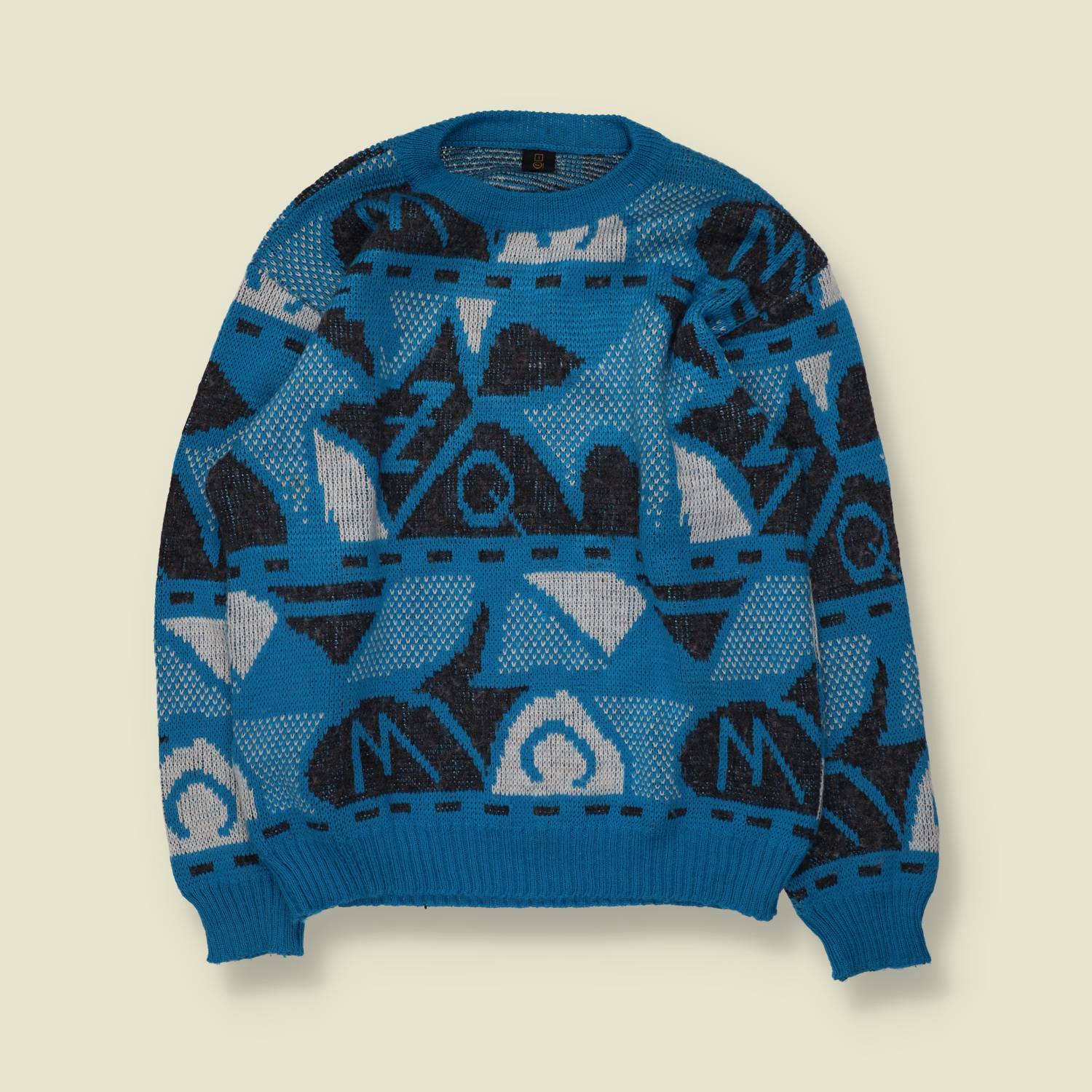 1980s | Jumper | Blue & Black Abstract - M