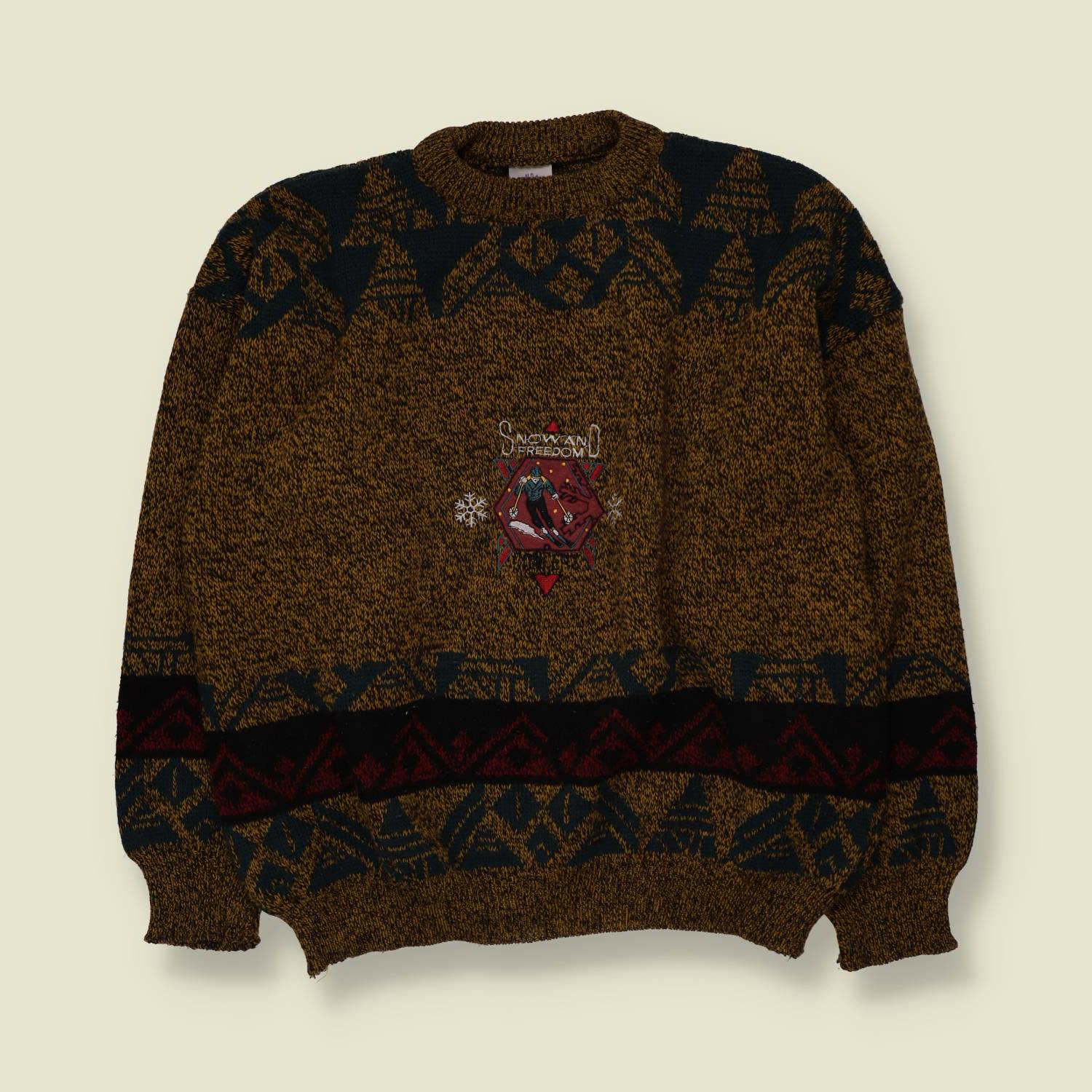 1980s | "Snow and Freedom" Ski Jumper | Brown & Black - 3XL