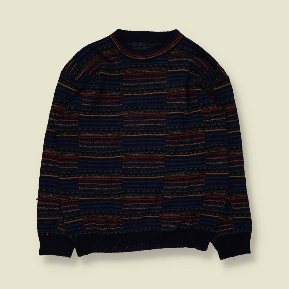 1980s | Fair Isle Jumper | Navy Multistripe - M