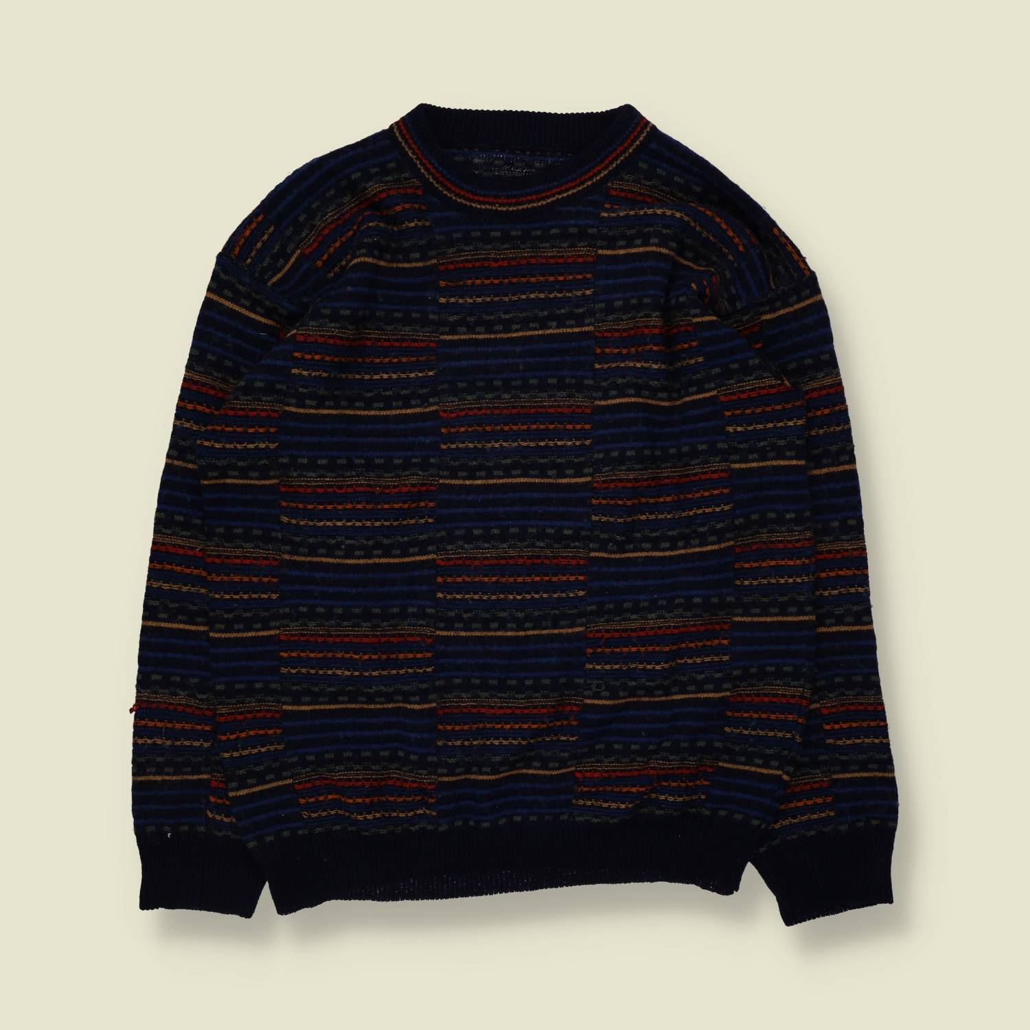 1980s | Fair Isle Jumper | Navy Multistripe - M
