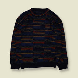 1980s | Fair Isle Jumper | Navy Multistripe - M