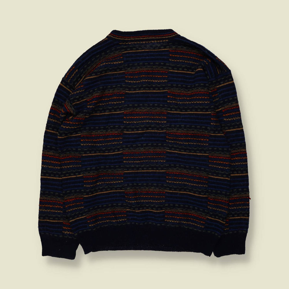 1980s | Fair Isle Jumper | Navy Multistripe - M