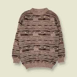 1980s | Textured Jumper | Beige & Brown - L