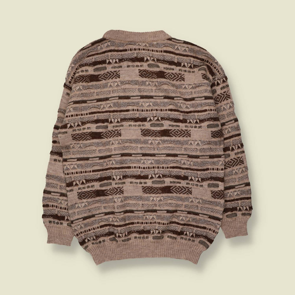 1980s | Textured Jumper | Beige & Brown - L