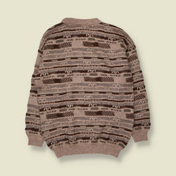 1980s | Textured Jumper | Beige & Brown - L