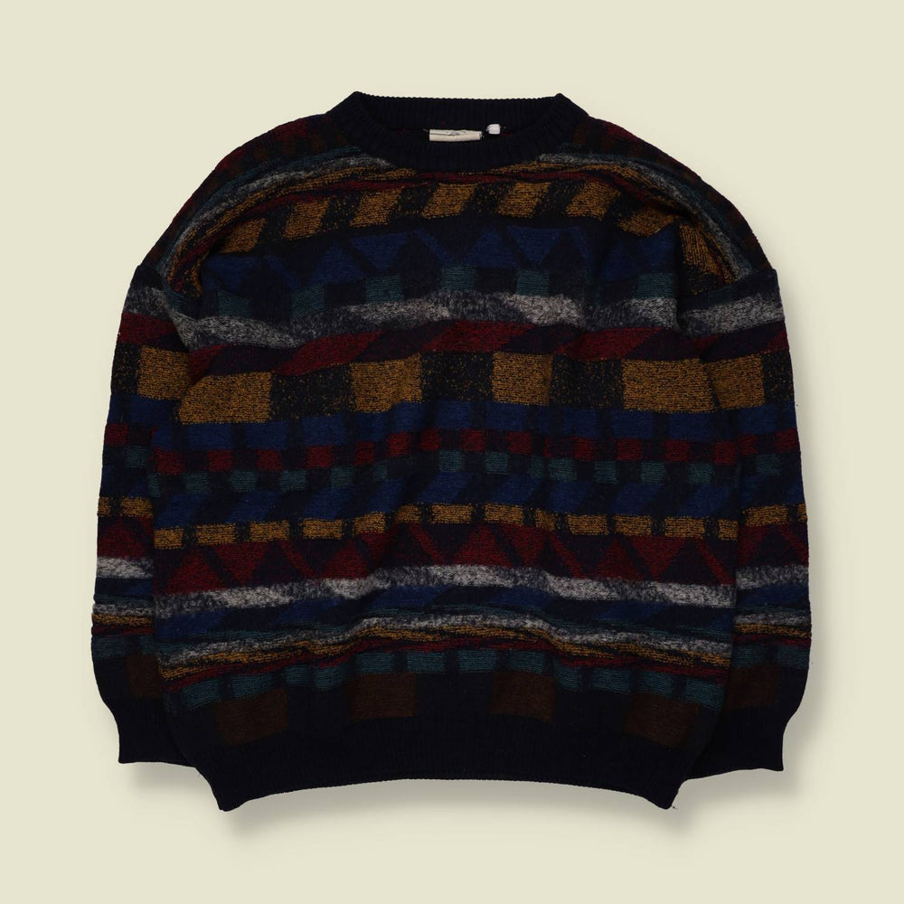 1980s | Textured Jumper | Navy Multicolour - XL