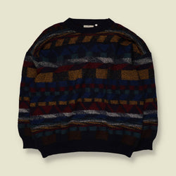1980s | Textured Jumper | Navy Multicolour - XL