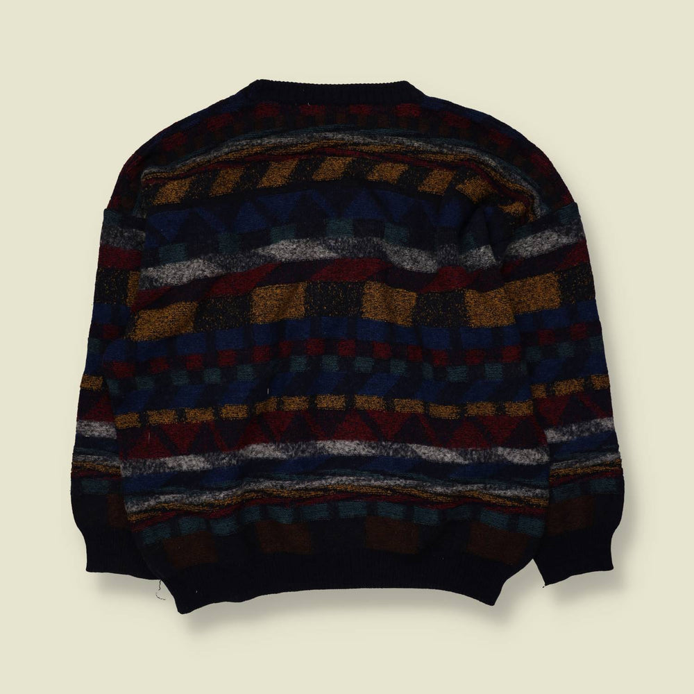 1980s | Textured Jumper | Navy Multicolour - XL