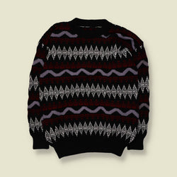 1980s | Fair Isle Jumper | Black & Burgundy - L