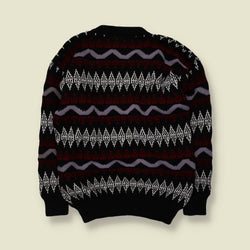 1980s | Fair Isle Jumper | Black & Burgundy - L