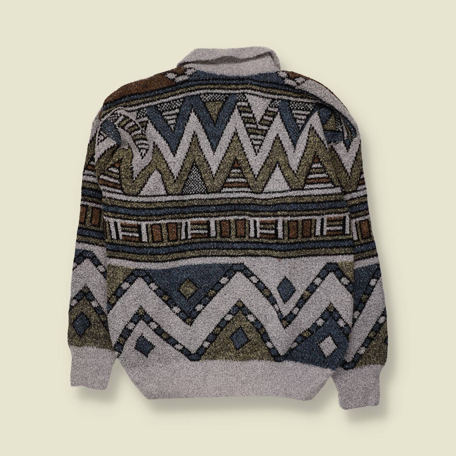 1980s | Huban Triko | Zigzag Polo Jumper | Grey & Blue - L