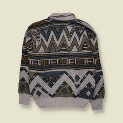 1980s | Huban Triko | Zigzag Polo Jumper | Grey & Blue - L