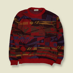 1980s | Enzo Lorenzo | Abstract Jumper | Red Multicolour - XL