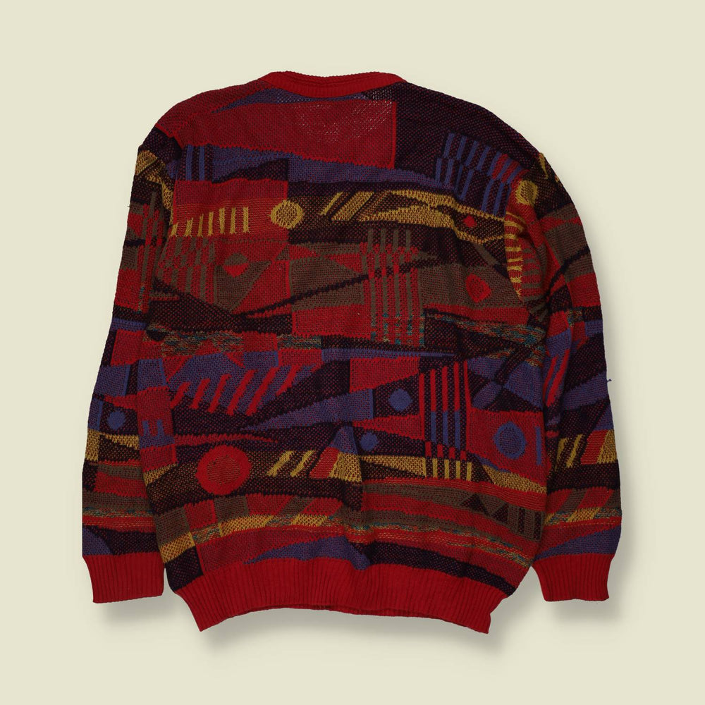 1980s | Enzo Lorenzo | Abstract Jumper | Red Multicolour - XL
