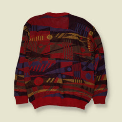 1980s | Enzo Lorenzo | Abstract Jumper | Red Multicolour - XL
