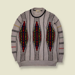 1980s | Di Candia | Coogi-Style Jumper | Grey Multicolour | Made in Italy - L