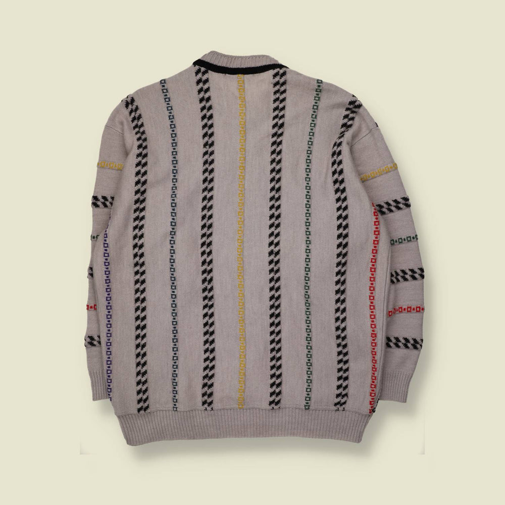 1980s | Di Candia | Coogi-Style Jumper | Grey Multicolour | Made in Italy - L
