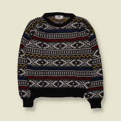 1980s | TIW | Fair Isle Jumper | Black & White Multicolour - M