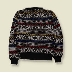 1980s | TIW | Fair Isle Jumper | Black & White Multicolour - M