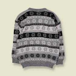 1980s | Snowflake Fair Isle Jumper | Grey & Black - XL