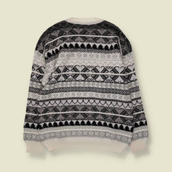 1980s | Fair Isle Jumper | Cream, Grey & Black - M