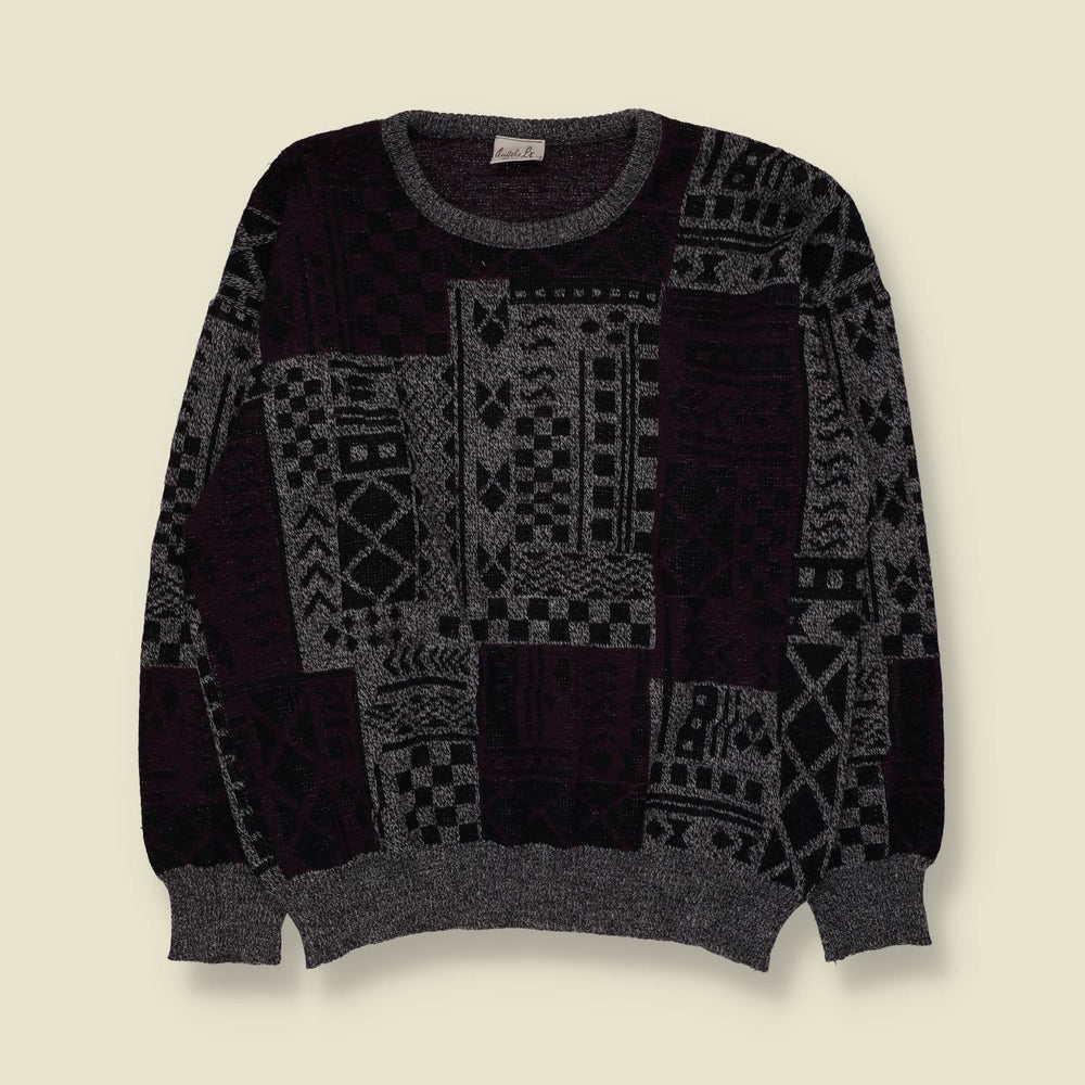 1980s | Angelo Litrico | Textured Jumper | Grey & Black - XXL