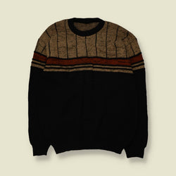 1980s | Colourblock Jumper | Black, Tan & Rust - XL