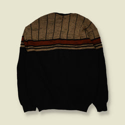 1980s | Colourblock Jumper | Black, Tan & Rust - XL