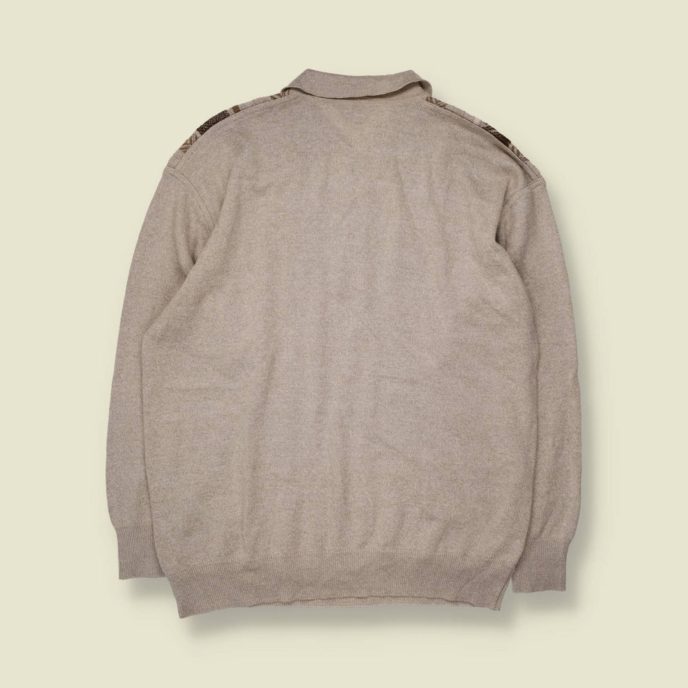 1980s | O.F. Duke | Textured Polo Jumper | Grey & Brown - XL