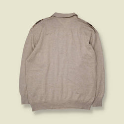 1980s | O.F. Duke | Textured Polo Jumper | Grey & Brown - XL