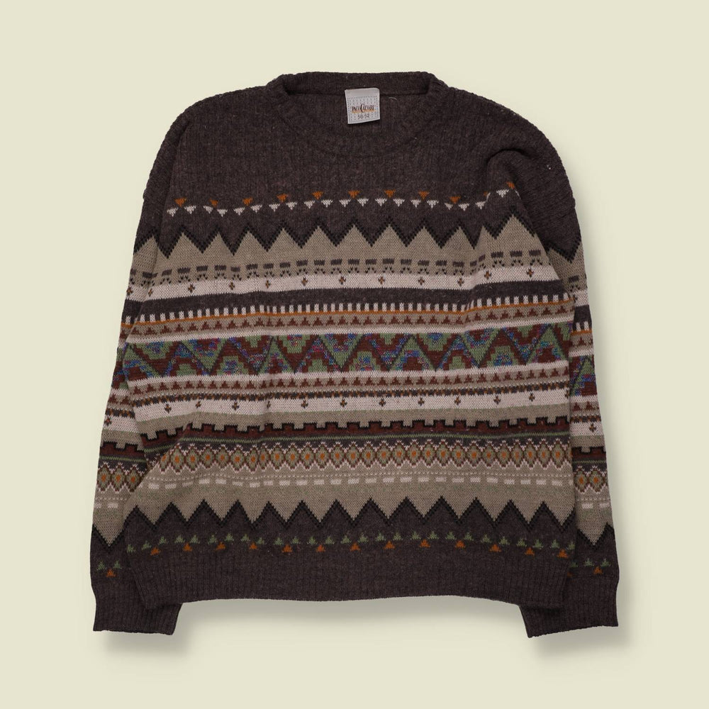 1980s | Paco Casari | Fair Isle Jumper | Brown Multicolour - XL