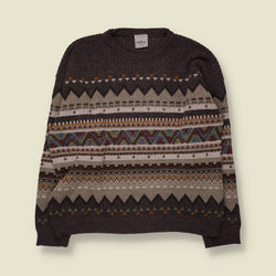 1980s | Paco Casari | Fair Isle Jumper | Brown Multicolour - XL