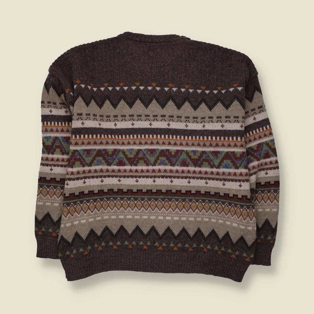 1980s | Paco Casari | Fair Isle Jumper | Brown Multicolour - XL