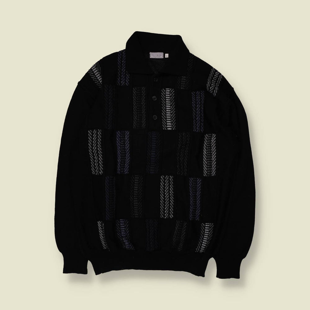 1980s | Westbury | Textured Polo Jumper | Black - XXL