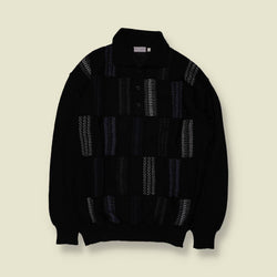 1980s | Westbury | Textured Polo Jumper | Black - XXL