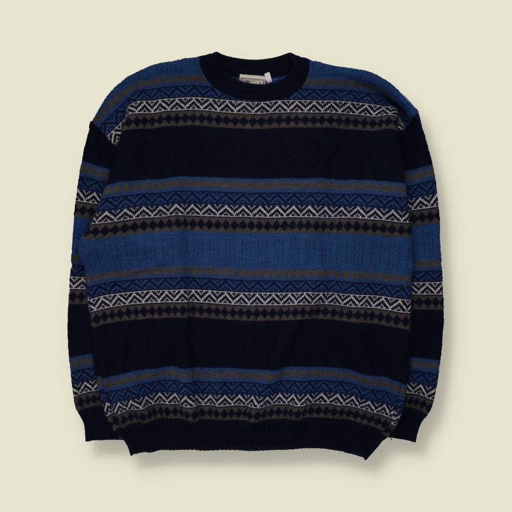 1980s | Fair Isle Jumper | Navy & Blue - 3XL