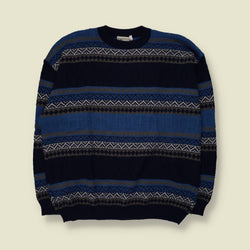 1980s | Fair Isle Jumper | Navy & Blue - 3XL