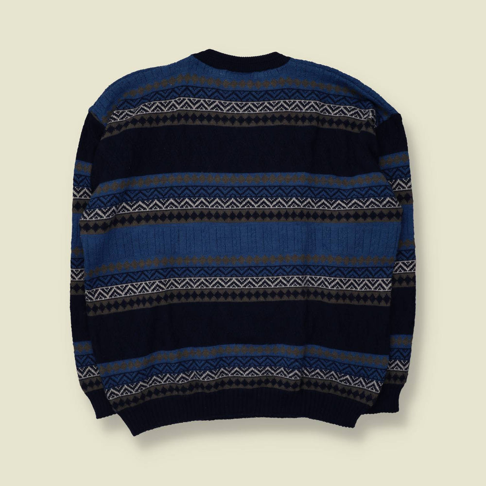 1980s | Fair Isle Jumper | Navy & Blue - 3XL