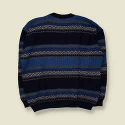 1980s | Fair Isle Jumper | Navy & Blue - 3XL