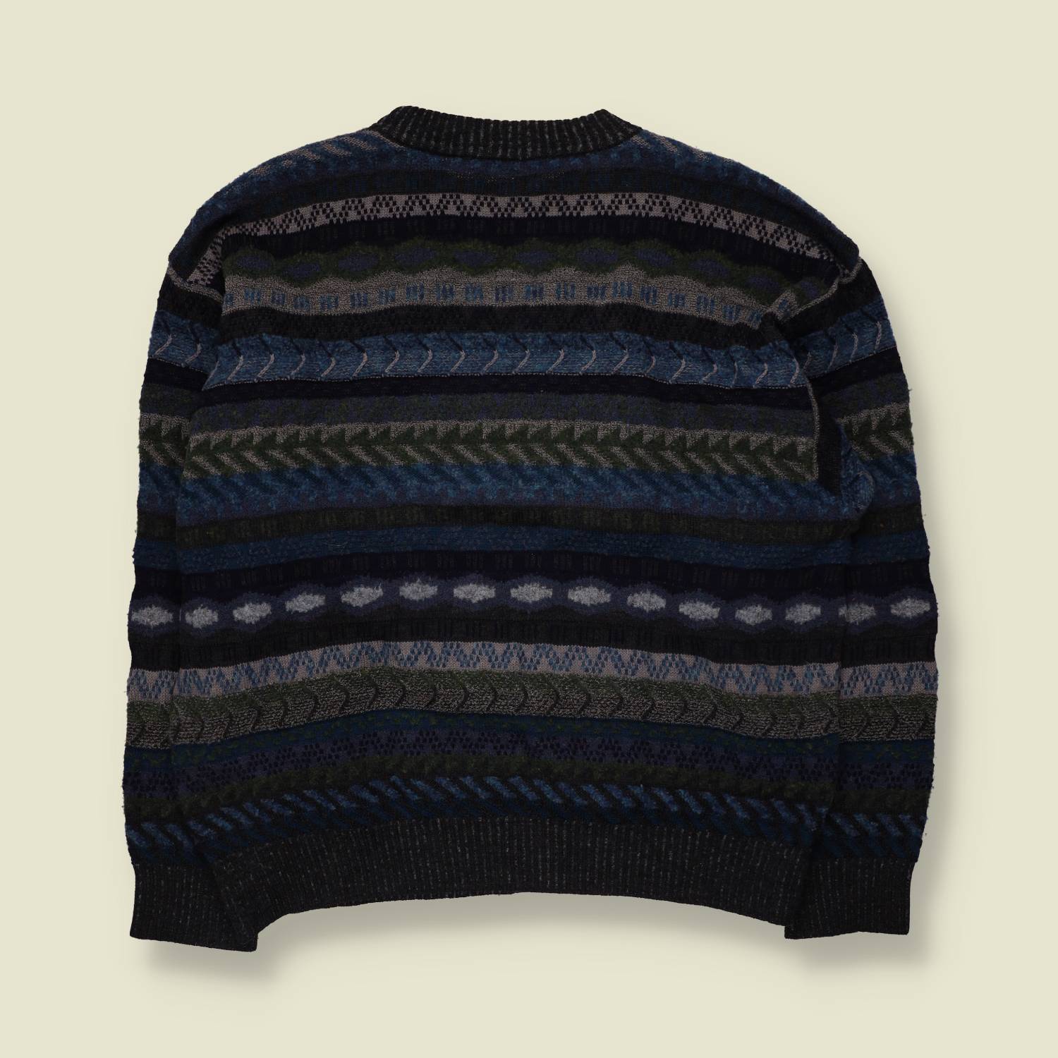 1980s | Bogner | Textured Jumper | Navy, Green & Grey - XL