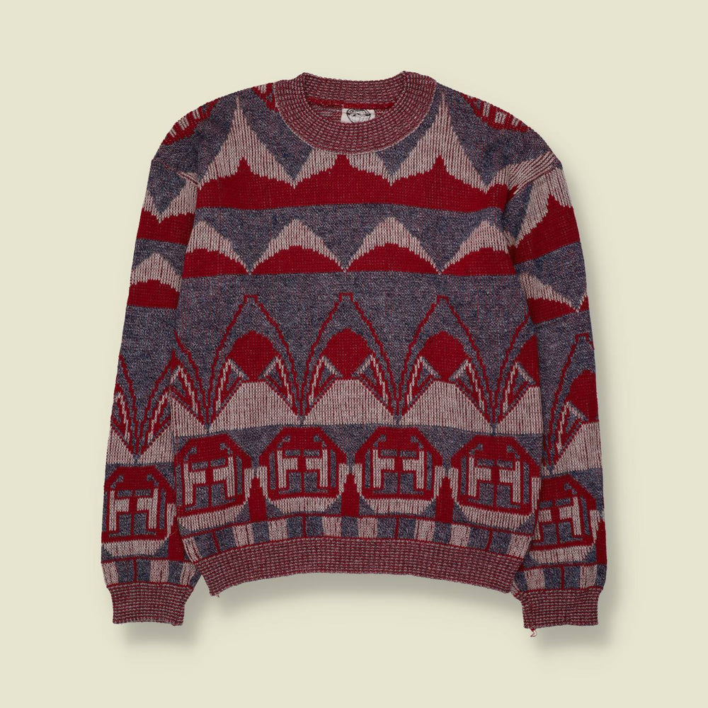 1980s | Novelty House Print Jumper | Red & Navy - XS