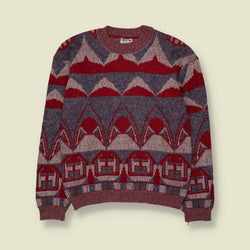 1980s | Novelty House Print Jumper | Red & Navy - XS