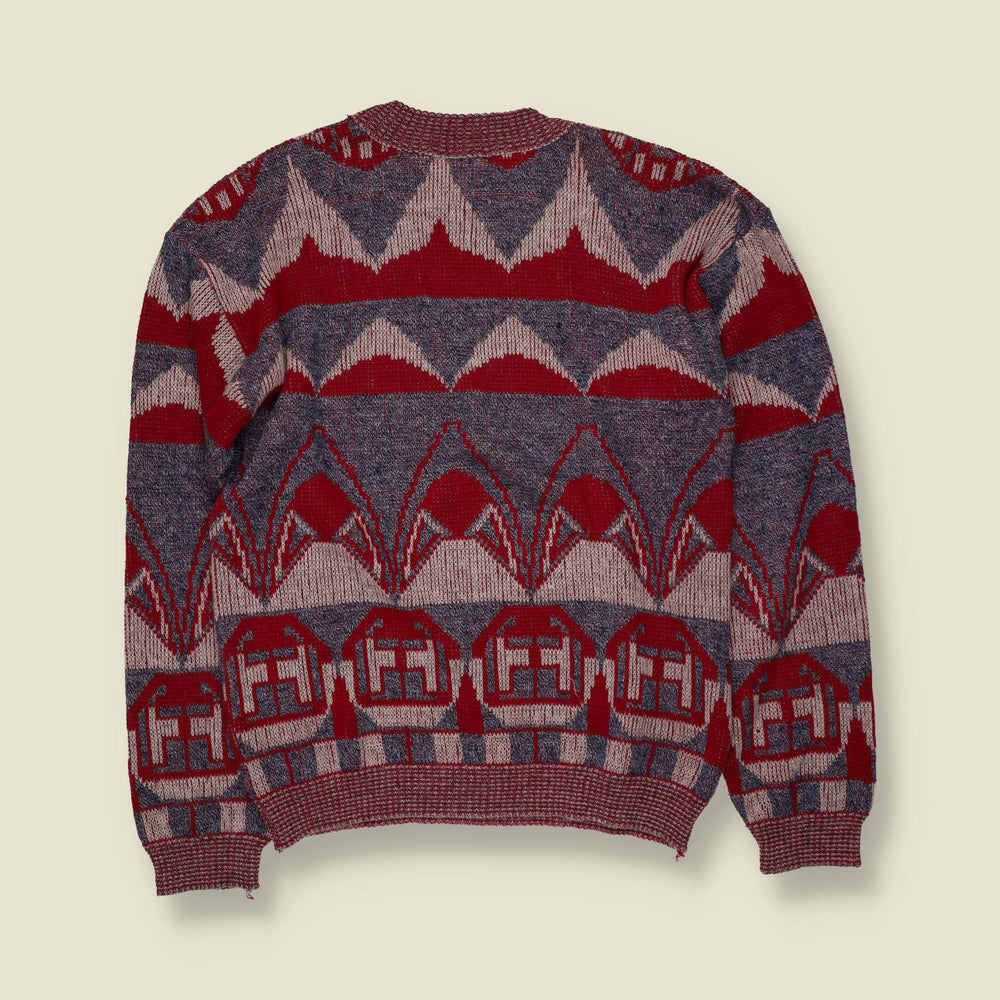 1980s | Novelty House Print Jumper | Red & Navy - XS
