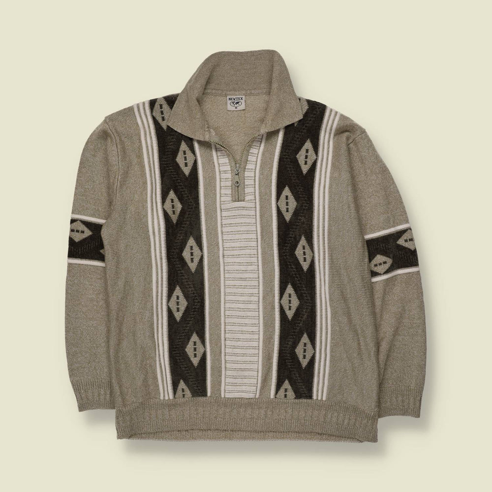 1980s | Newtex | Quarter-Zip Jumper | Grey & Black - M