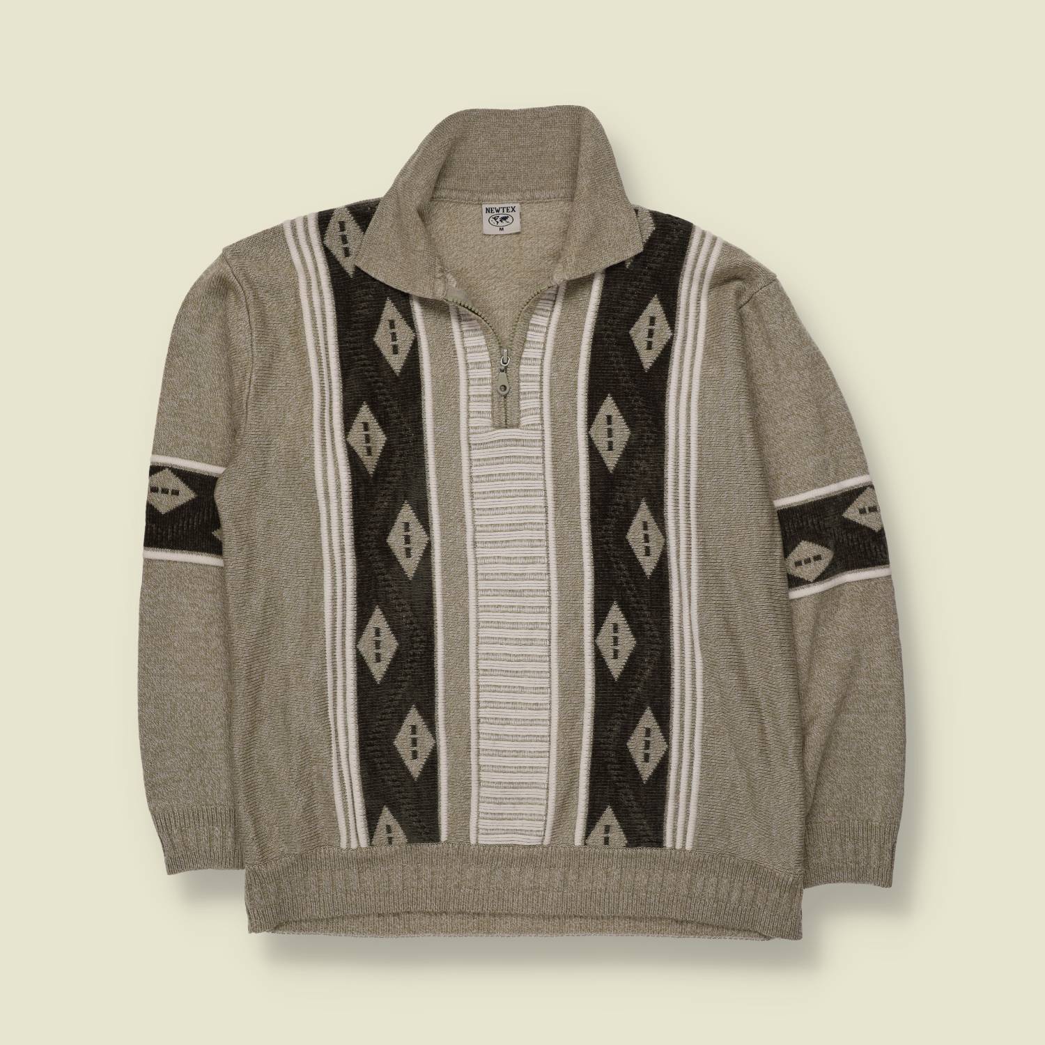 1980s | Newtex | Quarter-Zip Jumper | Grey & Black - M